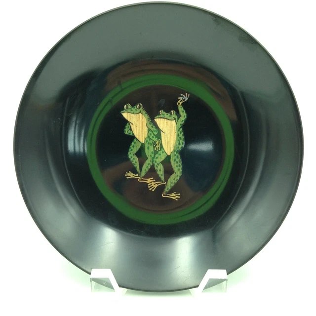 Couroc Dancing Frogs Round Bowl Dish 8 Inch Wood Inlay Vintage MCM