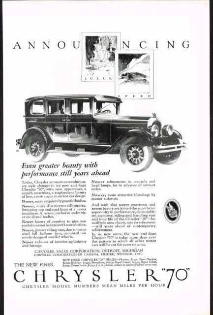 1926 Original Vintage Chrysler 70 Sedan Car Automobile Art Print Ad