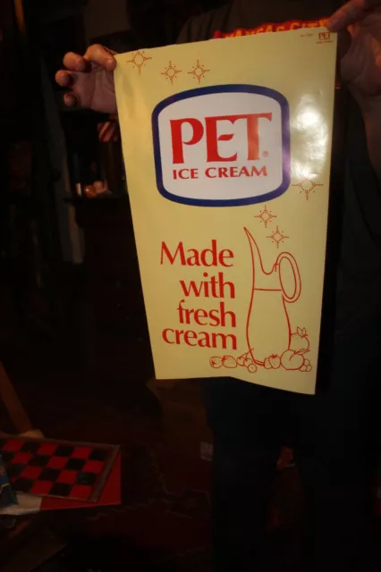 Vintage 1960's PET ICE CREAM Paper Sign 17" x 10" Grocery Store Poster You Bet!