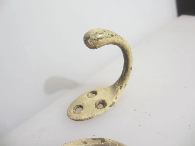 Vintage Brass Coat Hooks Hat Hangers Old Antique Victorian x2 3