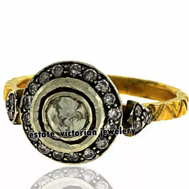 0.66Ctw Genuine Old Mine Rose Antique Cut Diamond Silver Victorian Ring Jewelry