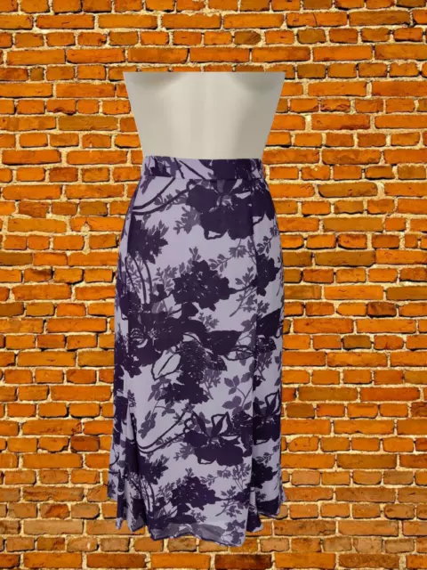 BNWT WOMENS EASTEX Purple Floral Skirt Size Uk 12 Lined Midi Flowy