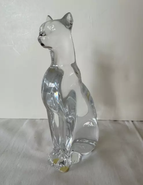 Baccarat French Clear Glass Crystal Seated Cat Figurine Egyptian 6.25"