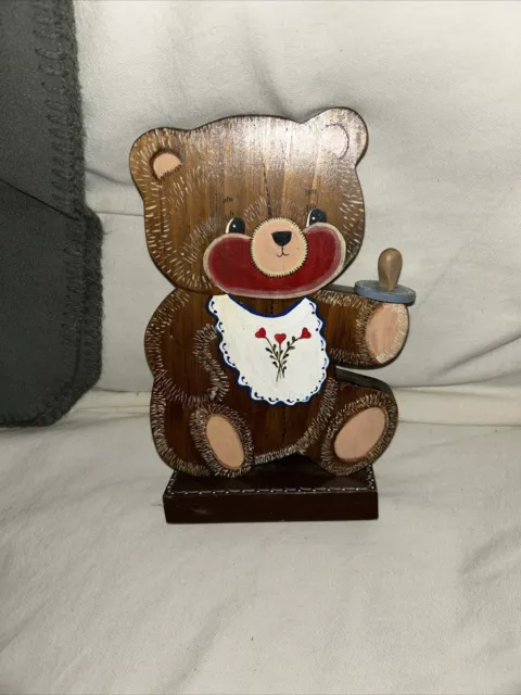 Wooden Baby Bear With Pacifier  For Nursery Handpainted 9”