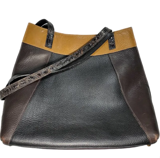 David Meshberg Leather Tote Shopper Shoulder Handbag Black Brown Tan Croc Pebble