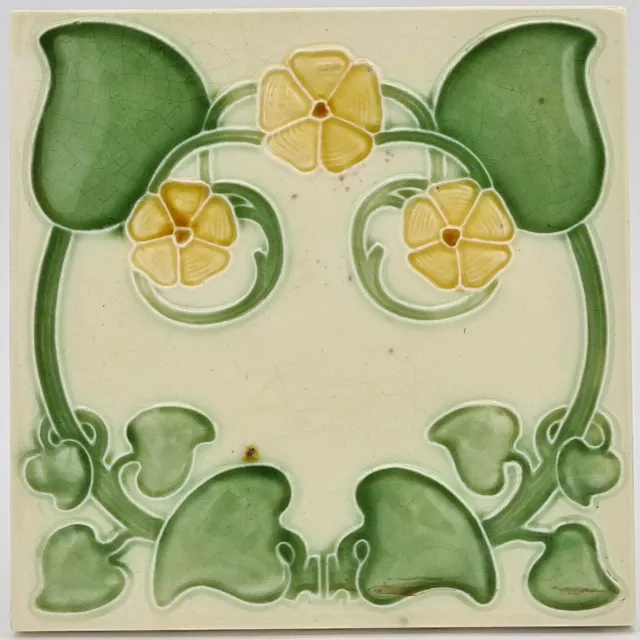 Art Nouveau Fireplace Moulded Majolica Tile Henry Richards C1905 AE1