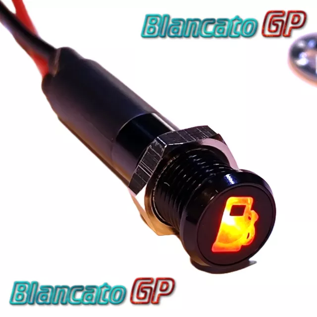 Spia luminosa LED 8mm con simbolo riserva benzina 12V rosso nera quadro car moto