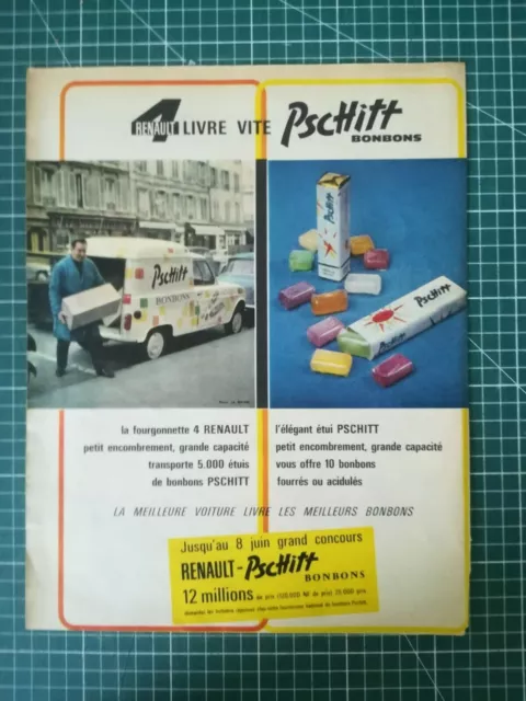 569 PUBLICITE ANCIENNE 1960 Renault 4L livre bonbons Pschitt - photo Calypso
