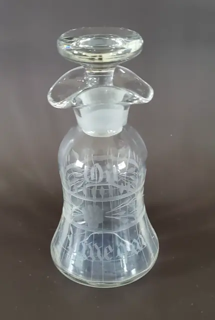 Antique Oil Vinegar Blown Glass Bottle Cruet Etched Glass with Glass Stopper