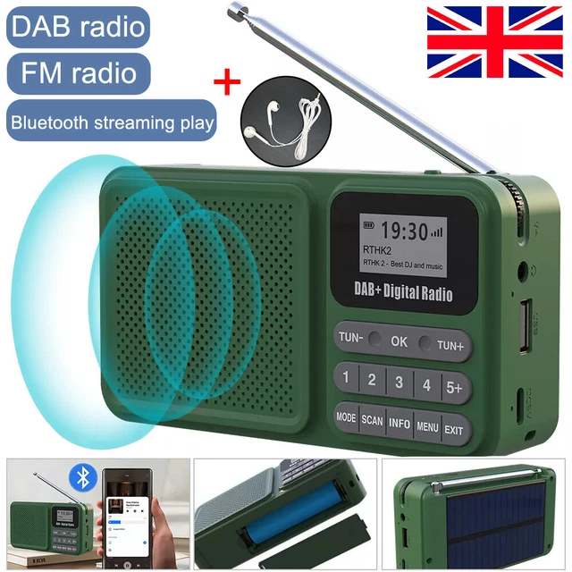 PORTABLE DAB DAB+ Digital Radio FM Rechargeable Bluetooth Music Player ...