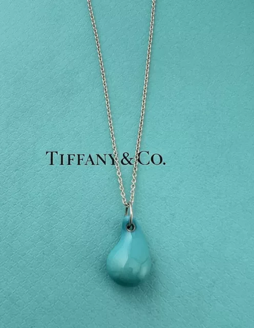 RARE Tiffany & Co. Turquoise Teardrop 16" Sterling Silver Necklace, Elsa Peretti
