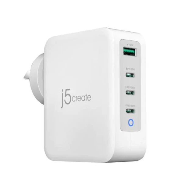 J5create JUP43130 130W GaN USB-C 4-Port Charger - (USB-C PDx 3, USB-A x 1 with A