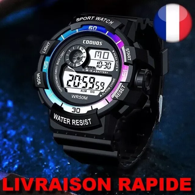 Reloj Digital Deportes Electrónico LED Hombres Impermeable Joyería Luz Militar