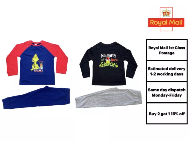 Pigiama Natale Ufficiale The Grinch Pigiama Ragazzi Ragazze Bambini Bambini Età 6 8 10 12