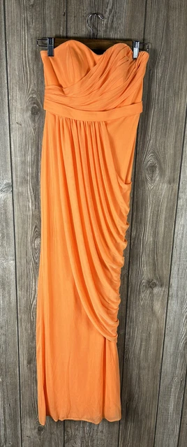 Davids Bridal Womens Orange Long Bridesmaid Dress Size 2 Drape Ruche