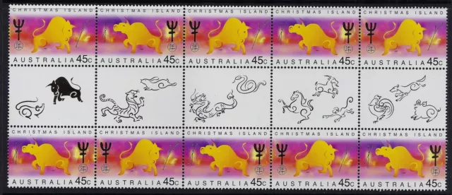 1997 Christmas Island Year Of The Ox Gutter Strip Of 10 Fine Mint Mnh/Muh