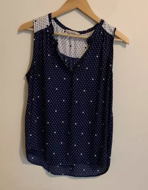 41 Hawthorn Womens Size Medium M Blouse Sleeveless Blue White Polka Dot Tunic