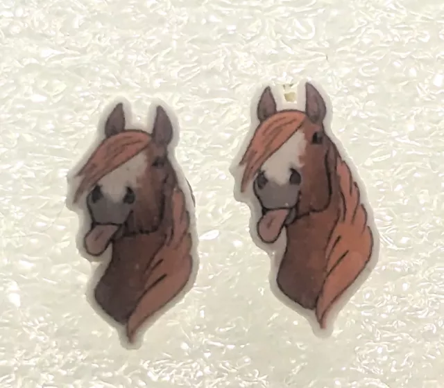 Horse Sassy Tongue Out Teeny Tiny Flat Acrylic Post Stud Earrings Jewelry
