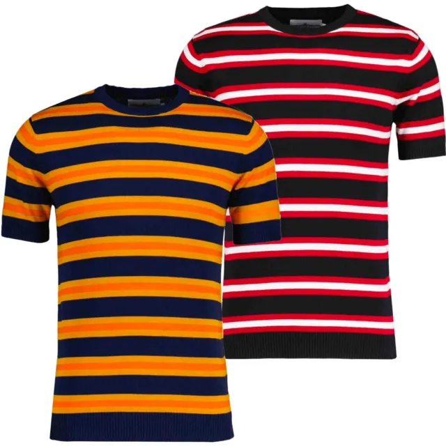 NEW MADCAP MENS MOD 60s 70s RETRO KNITTED STRIPED T-SHIRT Tee Kingsnake MC1029