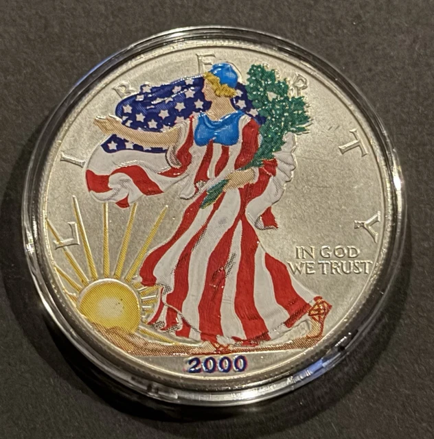 Silver 2000 1 OZ .999 Silver 2000 American Eagle Colorized In Capsule 1 Troy Oz ...