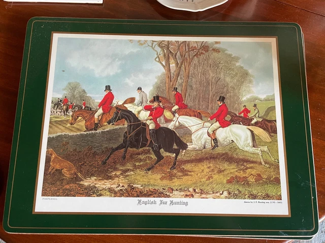 Juego de 2 manteles ingleses de caza de zorros dibujados por J. F. Herring 1795-1865