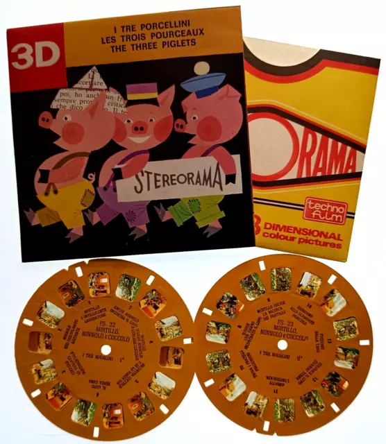 STEREORAMA 3D REEL ⭐ THREE LITTLE PIGS ⭐ 3 KLEINE SCHWEICHEN & WOLF, View-Master