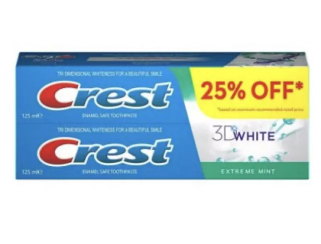 2x Crest 3D White Extreme Mint Enamel Safe Toothpaste 125ml