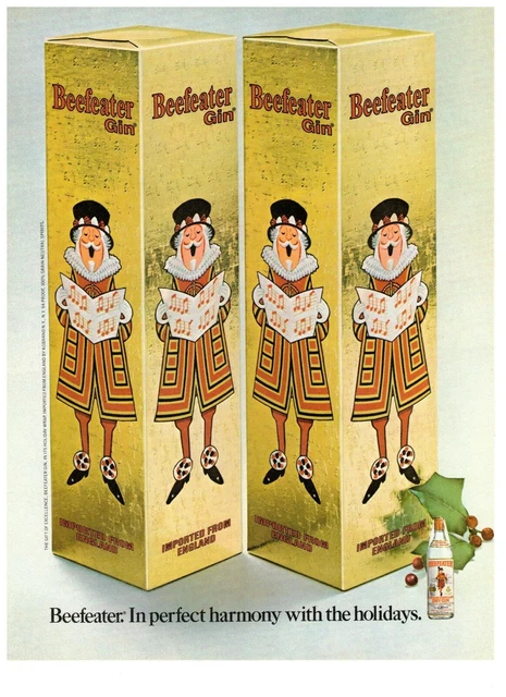 1977 Beefeater London Distilled Dry Gin Vintage Art Print Advertisement Carolers
