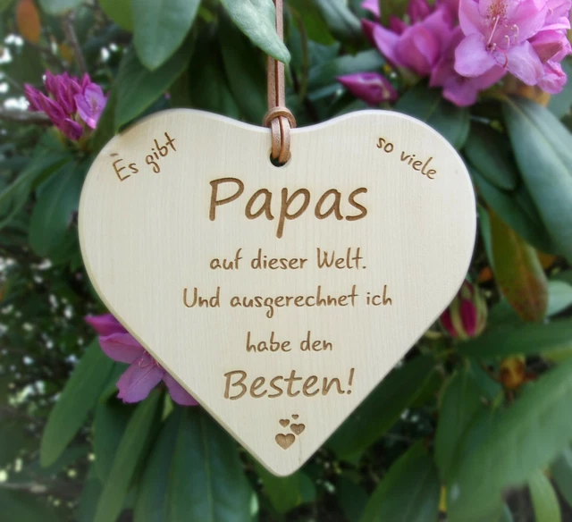 HERZ HOLZ SCHILD Deko Spruch PAPA Lasergravur Vatertag Geburtstag