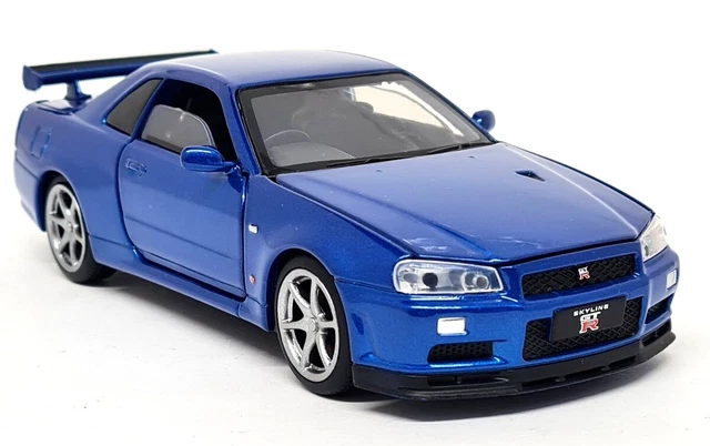 Voiture Miniature Jada Toys 1:32 Nissan Skyline GT-R (R34) - Bleue, Portes Ouvrantes