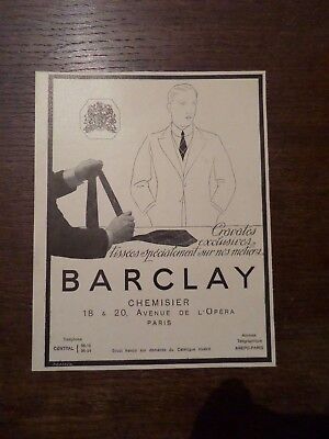Publicité ancienne Barclay sporting Tailor vetements   1931 