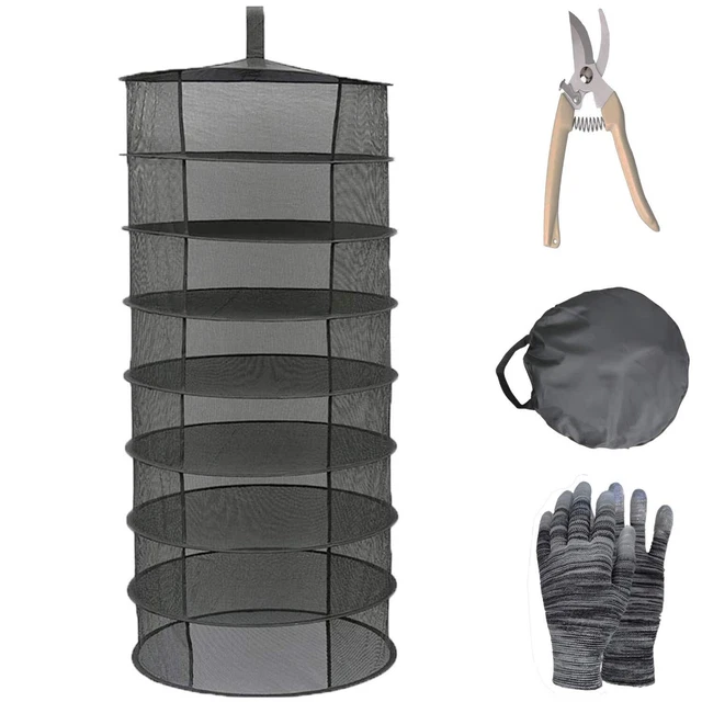 8 Layer 2ft Opening Herb Drying Rack Net Black Mesh Hanging Weed D...