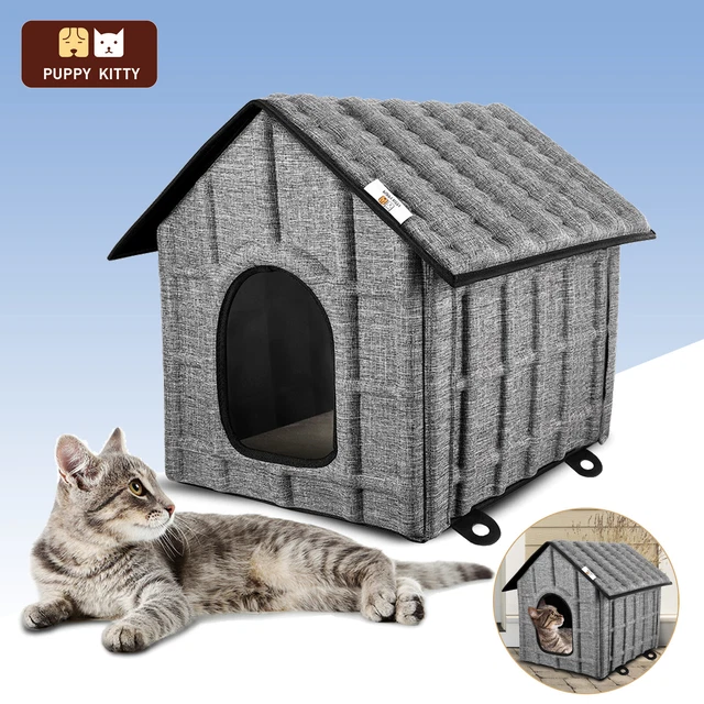 Eukue Faltbare Katzenhaus Grauschwarz - Katzenhöhle Mit Abnehmbarem Kissen Für Indoor & Outdoor