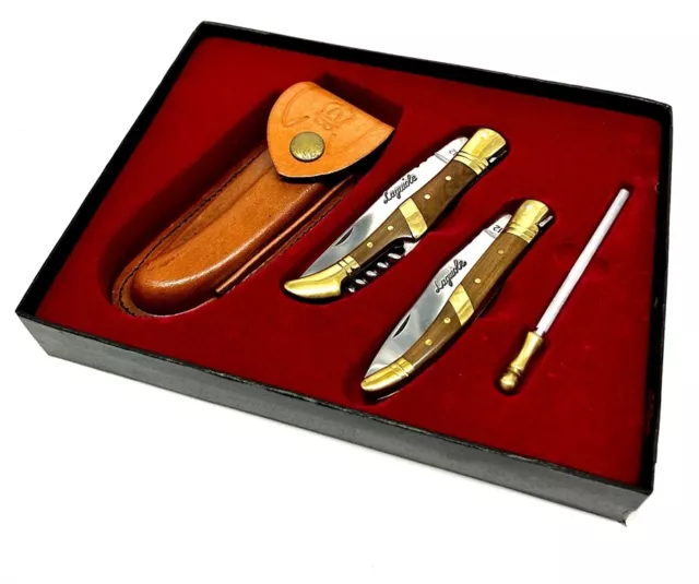 Coltello laguiole  set 2 pezzi con affilatore manico marrone 20016722