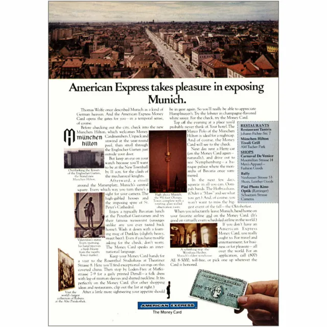 1972 American Express: Takes Pleasure In Exposing Munich Vintage Print Ad