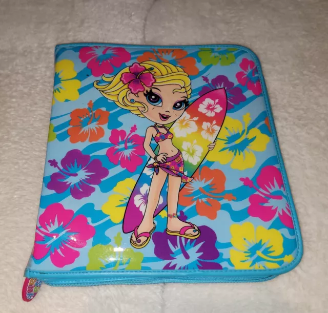 VTG LISA FRANK Surf Girl Blonde y2k zip 3 ring padded binder RARE 90s school