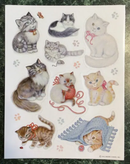 VTG Hallmark Stickers Sheet Kittens Cats Feline Tabby Orange White Stripped Cute