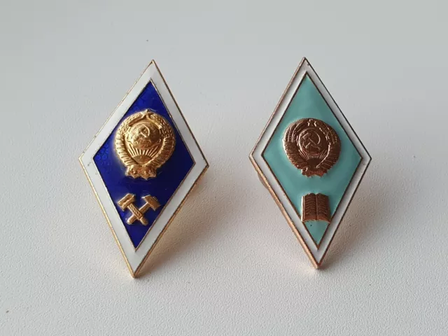 USSR Technical Law University Graduation Badges Pin Rhombus 2 pcs Soviet