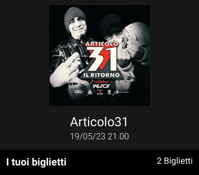 2 Biglietti Parterre- Articolo 31 - 19/05/23 Milano Forum Assago - Data SOLD OUT