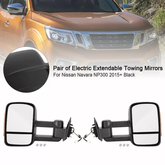 Pair of Electric Extendable Towing Mirrors for Nissan Navara NP300 2015+ Black D