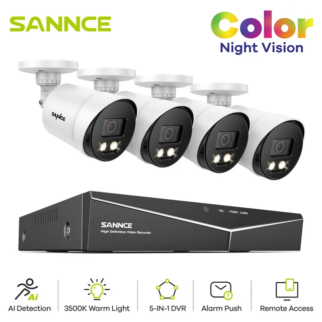 1080P SANNCE CCTV Camera System Full Color Night Vision Security 8CH H.264+ DVR