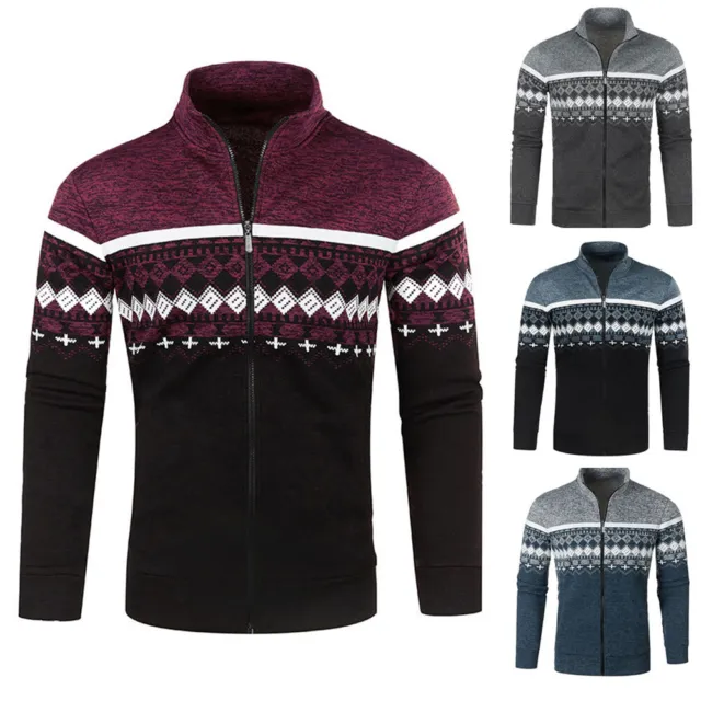MENS KNITTED JACKET Cardigan Thermo Fleece Lined Pullover New Warm Zip ...