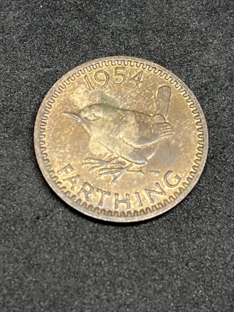 1954 Farthing Coin Queen Elizabeth II Great Britain British 1/4d