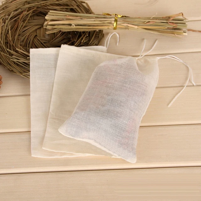 Comodi sacchetti di mussola cotone per infuso di tè e conservazione erbe 10 pezzi 8x10 cm