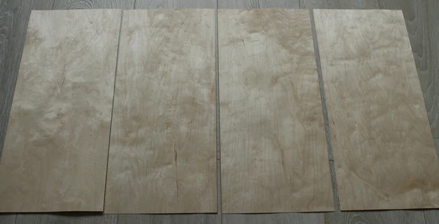 Birch wood veneer, 4 veneer sheets, ~18.5 x 8,26" (47 x 21 cm), 0.6 mm (~1/42″)