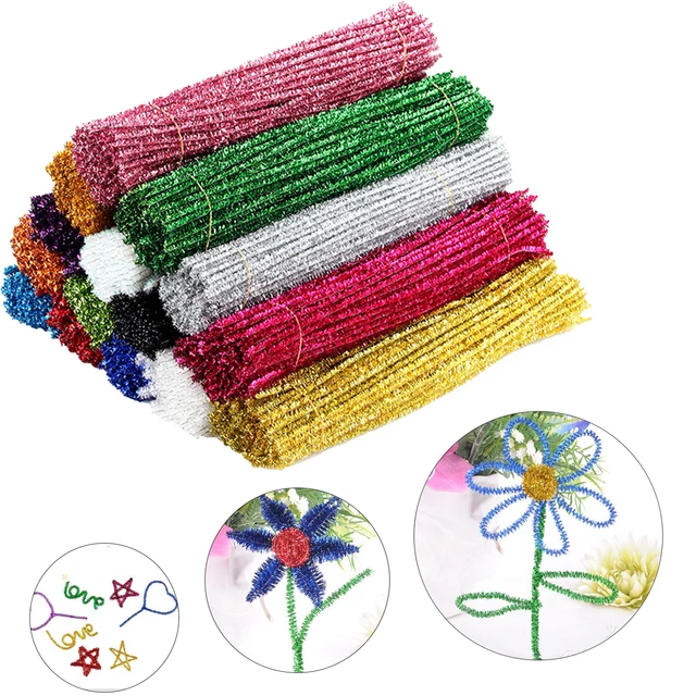 100PCS COLOR PIPE Cleaners Soft Flexible Glitter Tinsel Creative Arts