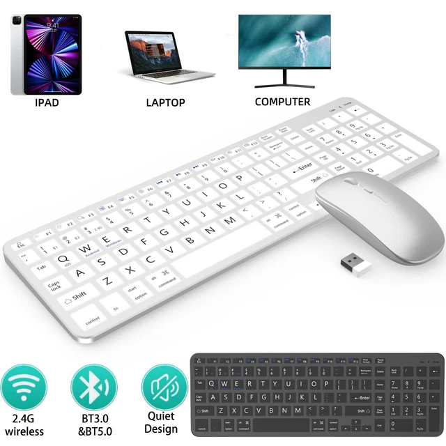 RECHARGEABLE WIRELESS KEYBOARD and Mouse Set Slim Full Size Quiet for