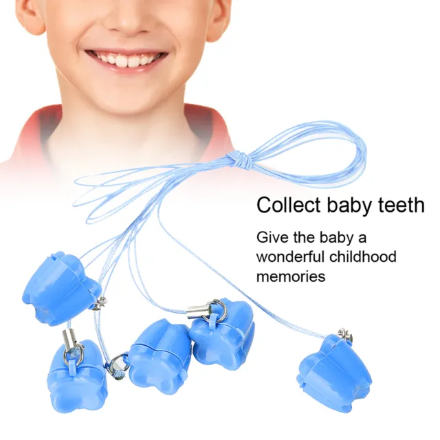5x Plastic Baby Milk Tooth Storage Box With Rope Tooth Saver Necklaces Blue JFF