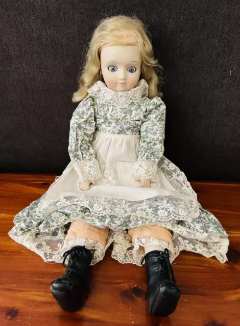 Vintage Midori Zasan Porcelain Bisque Doll 18” PAT P Floral Lace Dress Loose Leg