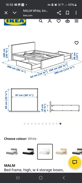 IKEA MALM KING Size Bed Frame White with 4 Storage Drawers Excellent ...